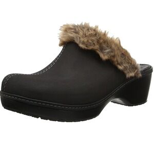 Crocs Cobbler Fuzz Clog Black Brown‎ Platform Womens 10
